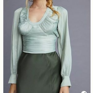 Anthropologie Satin Pleated Top